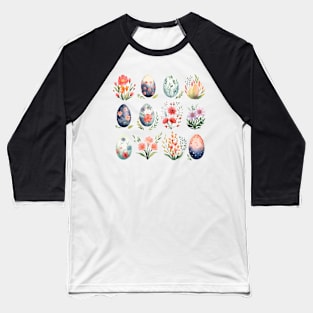 Easter Watercolor Eggs Flowers Baseball T-Shirt